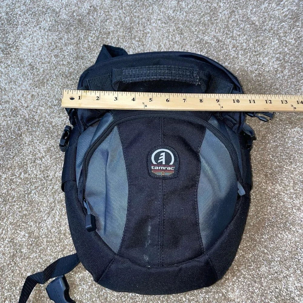 Tamrac Crossbody Camera Bag Black and Grey mid sized vinyl one shoulder strap